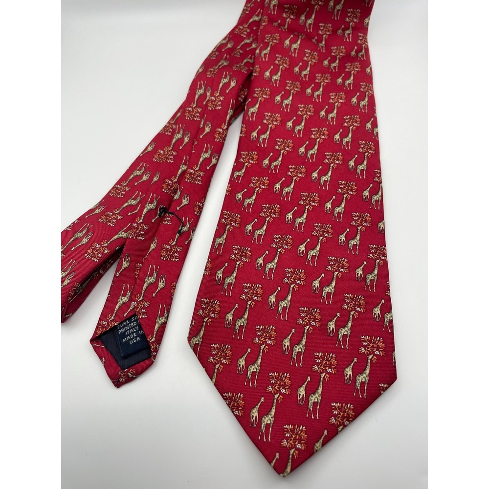 Brooks Brothers Makers Mens Red Silk Giraffe Animal Print Tie Made in USA Italy